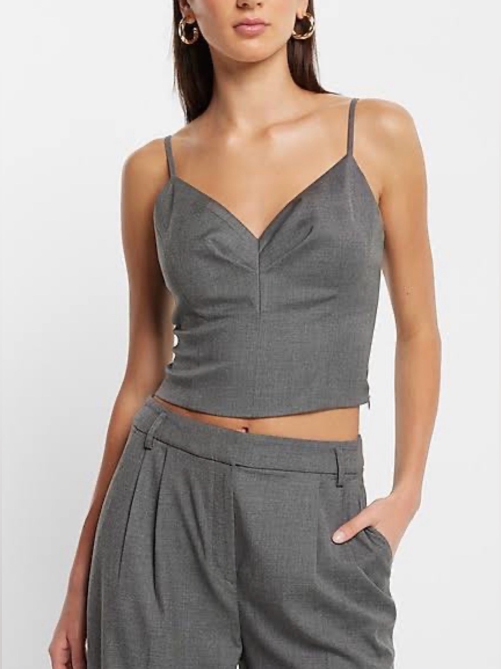 Express V-Neck Charcoal Gray Cowl-Neck Cropped Cami